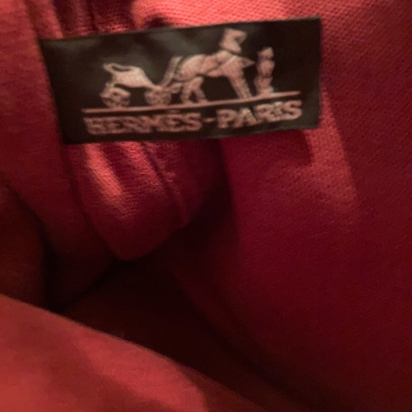 Hermes small luxury canvas tote bag handles in red with blue stripe accent - Picture 6 of 9